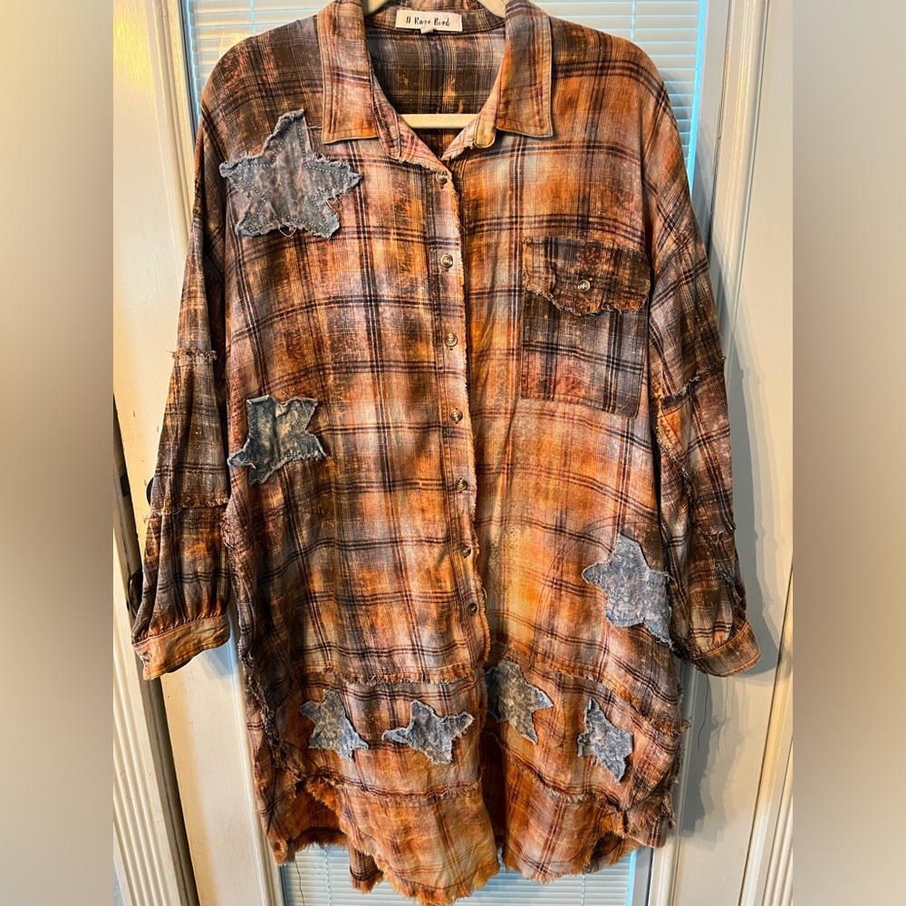 RARE BIRD distressed flannel dress/tunic. One-Size.
